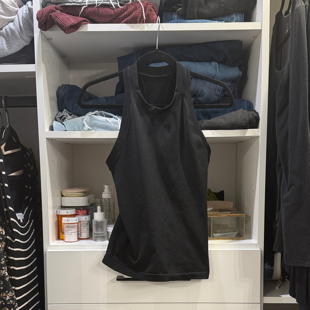 Athleta Black Ribbed High-Neck Tank